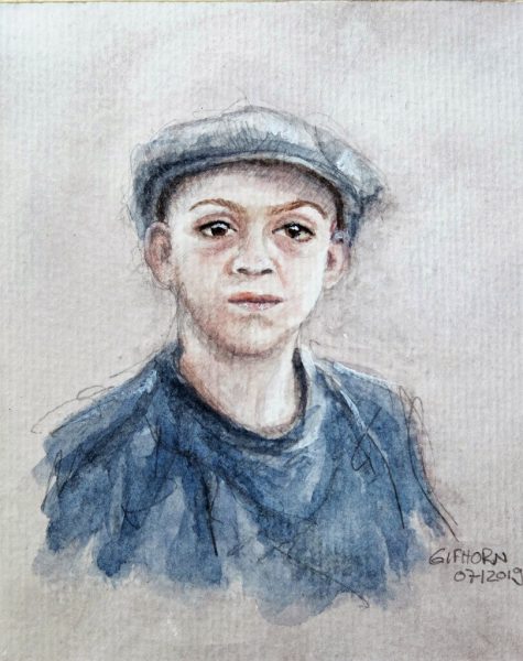 Junge mit Baskenmütze / 12x12 cm / 2019